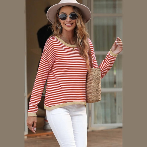 'Jolene' Striped Drop Shoulder T-Shirt - Celes Fashion